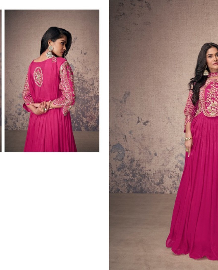 5548 - MAGENTA PINK ANARKALI GOWN IN CHINON SILK WITH EMBELLISHMENTS